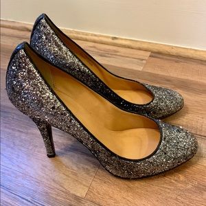 J. Crew Silver/Grey Sequin Glitter Heels